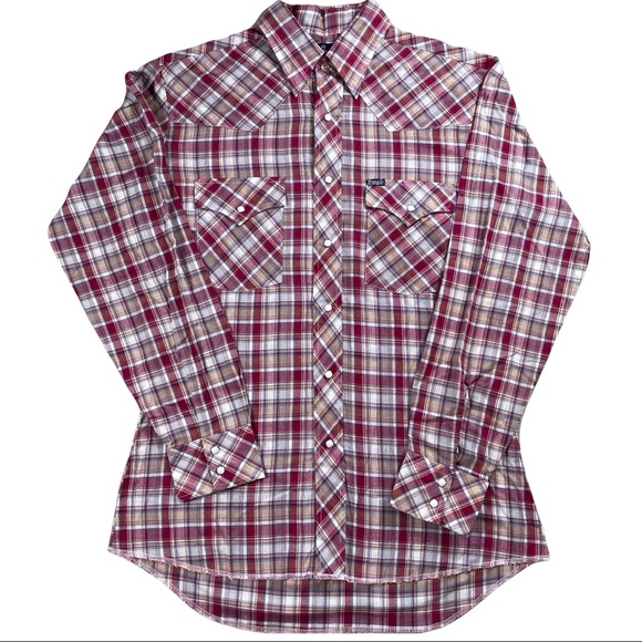 Wrangler 📌size medium, VINTAGE, button down pearl snap red, blue, tan, western - Picture 1 of 8